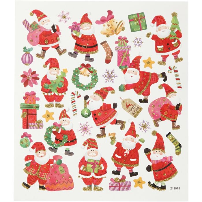 Klistermärken, glad jultomte, ark 15x16,5 cm, 1 ark