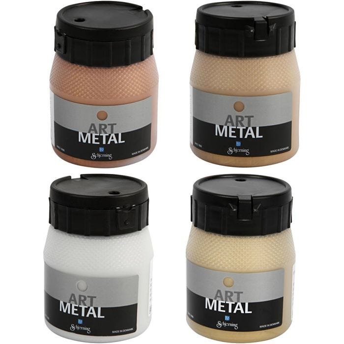 Art Metal Färg, nr. 5190, 5102, 5104, 5110, koppar, ljusguld, mellanguld, silver, 4x250 ml/ 1 förp.
