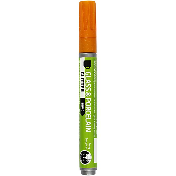 Glas- och Porslinstusch, glitter, spets 2-4 mm, semi opaque, orange, 1 st.