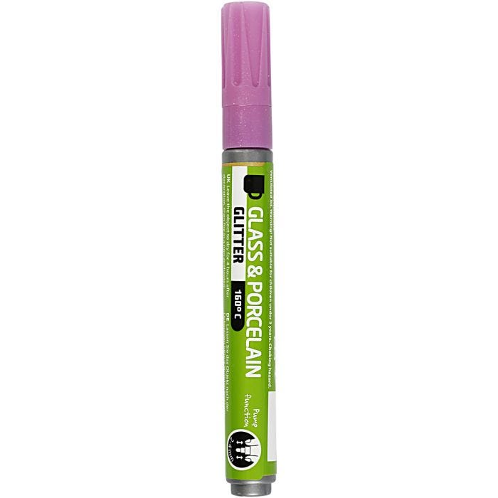 Glas- och Porslinstusch, glitter, spets 2-4 mm, semi opaque, rosa, 1 st.