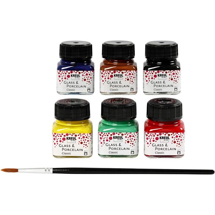 Glas och Porslinsfärg, mixade färger, 6x20 ml/ 1 förp.