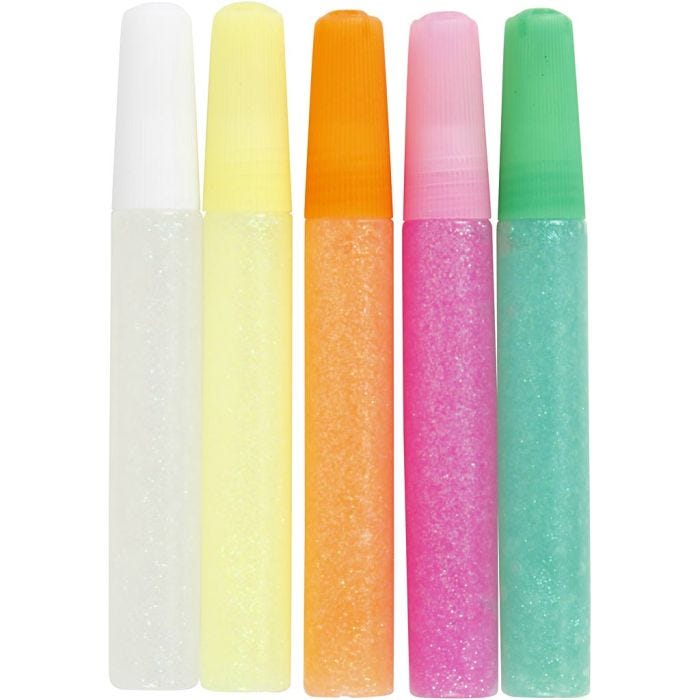 Glitterlim, pastellfärger, 5x10 ml/ 1 förp.