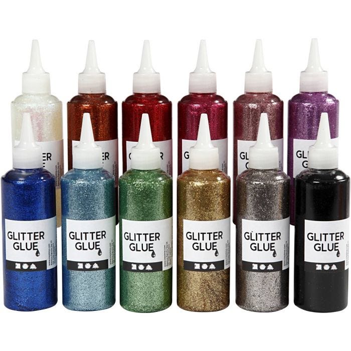 Glitterlim, mixade färger, 12x118 ml/ 1 förp.