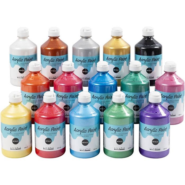 Akrylfärg Metallic, metallic, mixade färger, 15x500 ml/ 1 låda