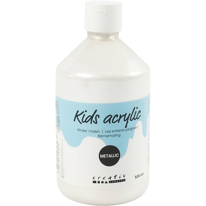 Akrylfärg Metallic, metallic, vit, 500 ml/ 1 flaska