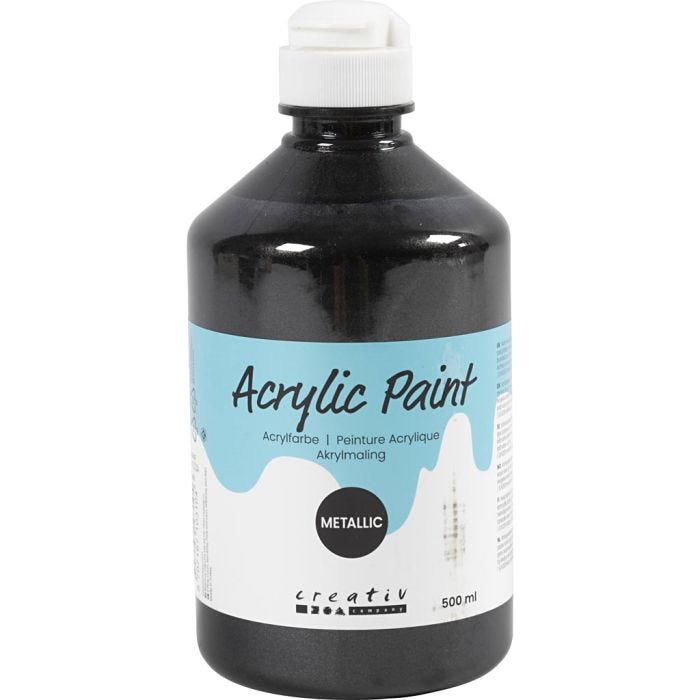 Akrylfärg Metallic, metallic, svart, 500 ml/ 1 flaska