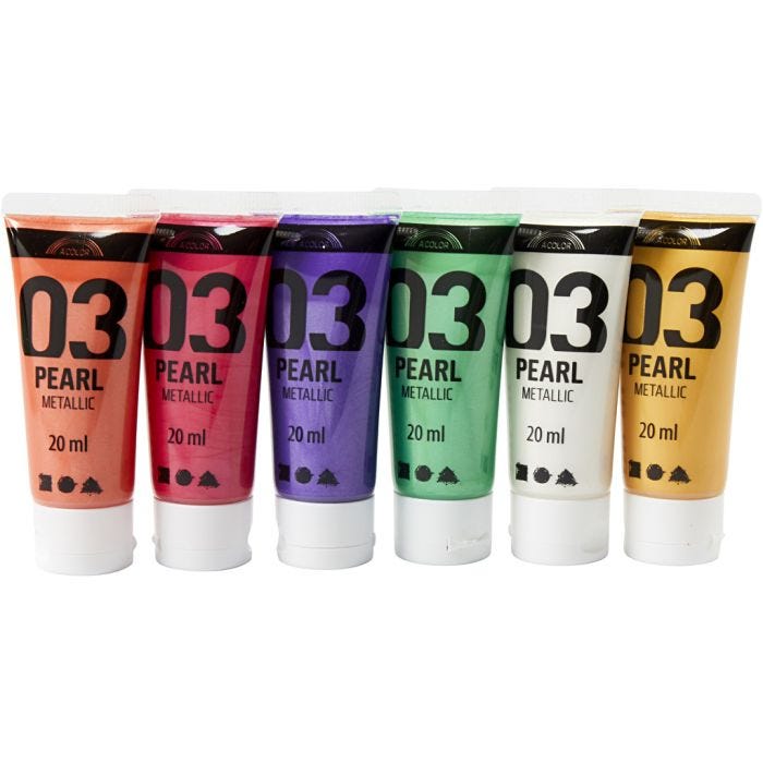Akrylfärg Metallic, metallic, kompletterande färger, 6x20 ml/ 1 förp.