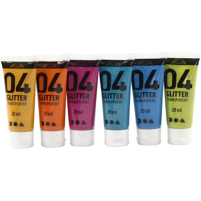 Glitterakrylfärg, mixade färger, 6x20 ml/ 1 förp.