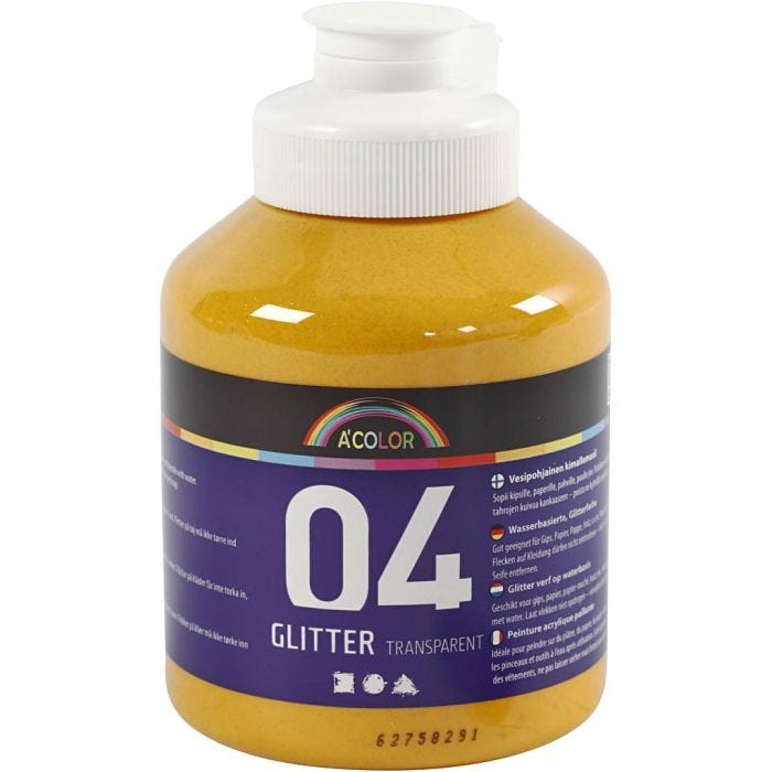 Glitterakrylfärg, varm gul, 500 ml/ 1 flaska