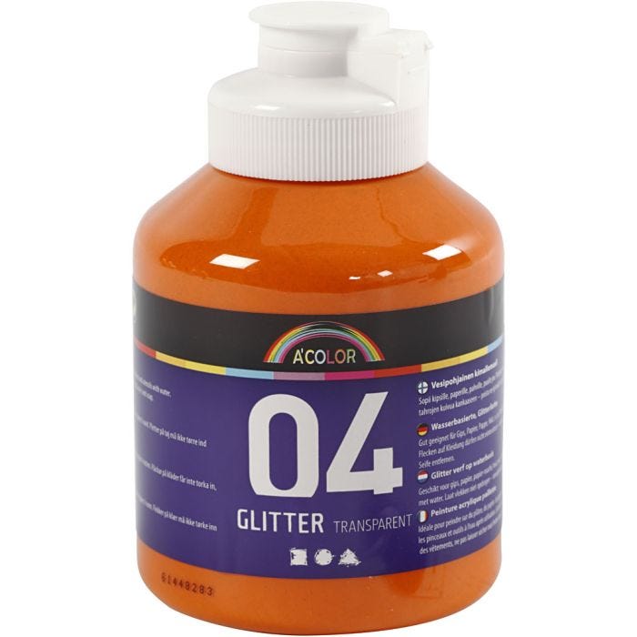 Glitterakrylfärg, orange, 500 ml/ 1 flaska