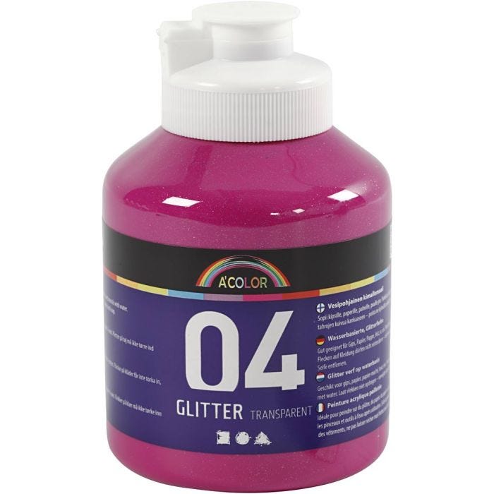 Glitterakrylfärg, rosa, 500 ml/ 1 flaska