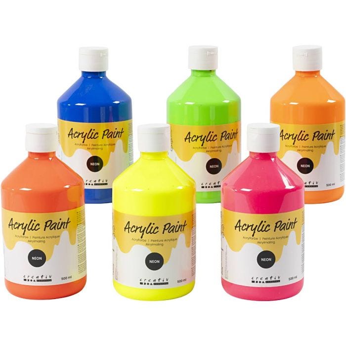 Akrylfärg Neon, neonfärger, 6x500 ml/ 1 förp.