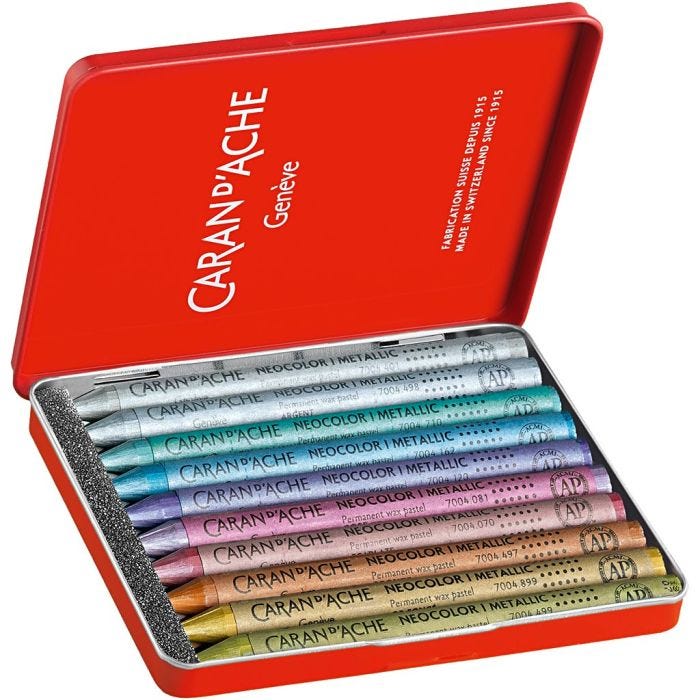 CARAN D’ACHE Neocolor I, L: 10 cm, tjocklek 8,5 mm, metallicfärger, 10 st./ 1 förp.