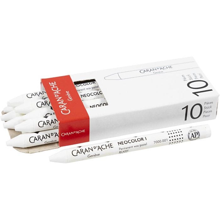 CARAN D’ACHE Neocolor I, L: 10 cm, tjocklek 8,5 mm, white (001), 10 st./ 1 förp.
