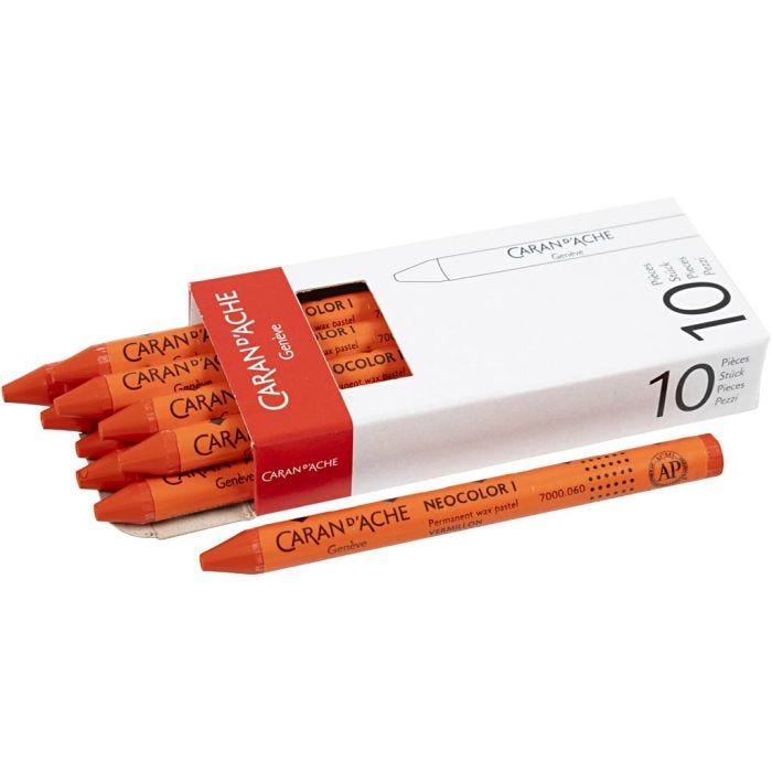 CARAN D’ACHE Neocolor I, L: 10 cm, tjocklek 8,5 mm, vermilion (060), 10 st./ 1 förp.