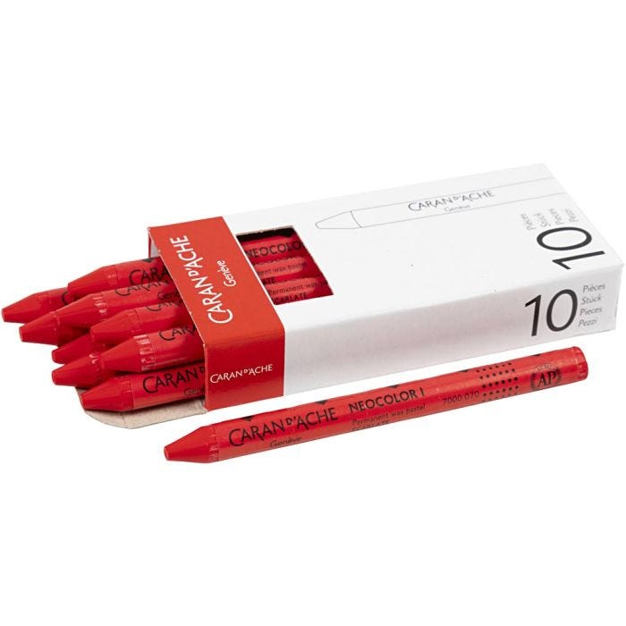 CARAN D’ACHE Neocolor I, L: 10 cm, tjocklek 8,5 mm, scarlet (070), 10 st./ 1 förp.