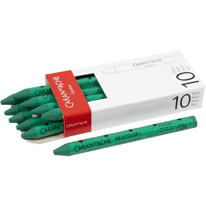 CARAN D’ACHE Neocolor I, L: 10 cm, tjocklek 8,5 mm, emerald green (210), 10 st./ 1 förp.