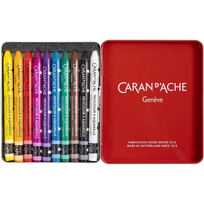 CARAN D’ACHE Neocolor II akvarellkritor, L: 10 cm, tjocklek 8,5 mm, mixade färger, 10 st./ 1 förp.