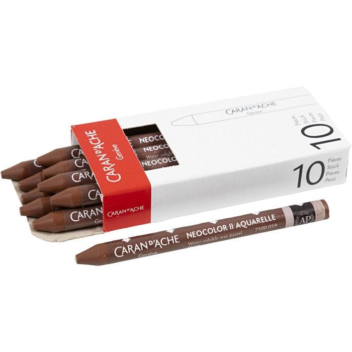 CARAN D’ACHE Neocolor II akvarellkritor, L: 10 cm, tjocklek 8,5 mm, brown (059), 10 st./ 1 förp.