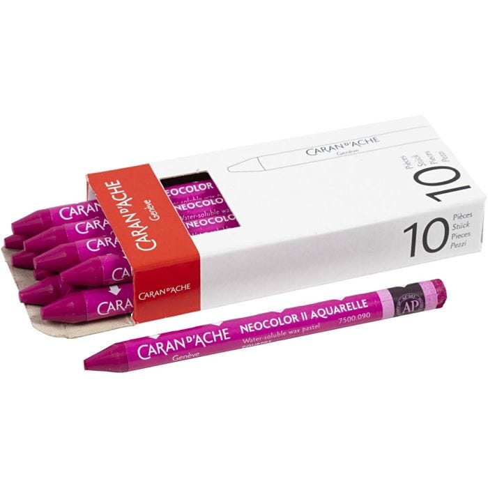 CARAN D’ACHE Neocolor II akvarellkritor, L: 10 cm, tjocklek 8,5 mm, crimson (090), 10 st./ 1 förp.