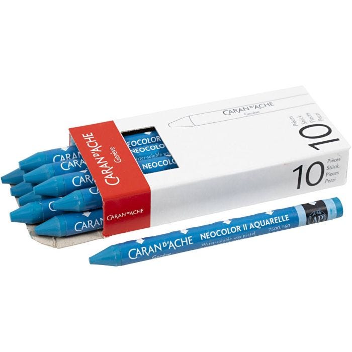 CARAN D’ACHE Neocolor II akvarellkritor, L: 10 cm, tjocklek 8,5 mm, cobalt blue (160), 10 st./ 1 förp.