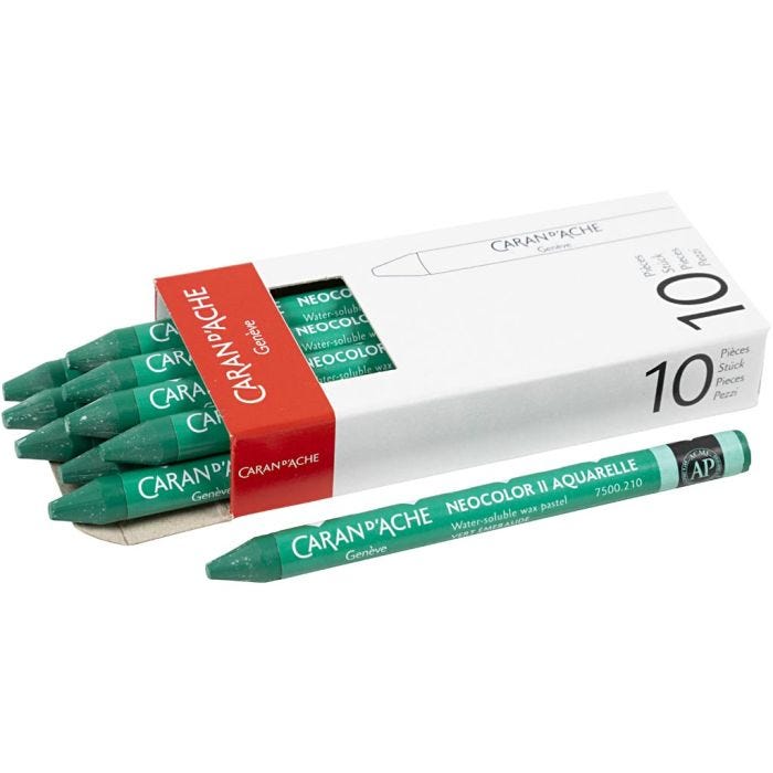CARAN D’ACHE Neocolor II akvarellkritor, L: 10 cm, tjocklek 8,5 mm, emerald green (210), 10 st./ 1 förp.