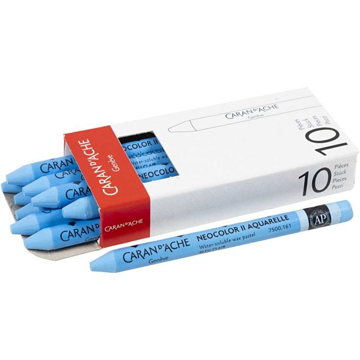 CARAN D’ACHE Neocolor II akvarellkritor, L: 10 cm, tjocklek 8,5 mm, light blue (161), 10 st./ 1 förp.