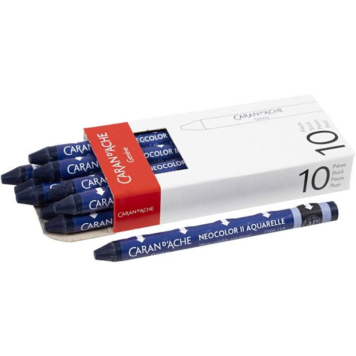 CARAN D’ACHE Neocolor II akvarellkritor, L: 10 cm, tjocklek 8,5 mm, prussian blue (159), 10 st./ 1 förp.