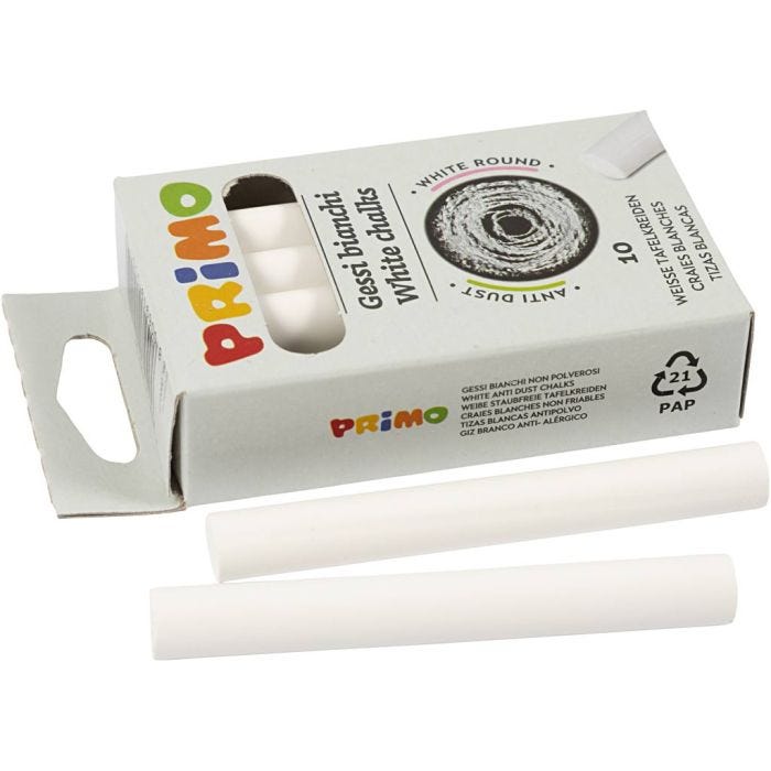 Tavelkritor, L: 8 cm, Dia. 10 mm, vit, 10 st./ 1 förp.
