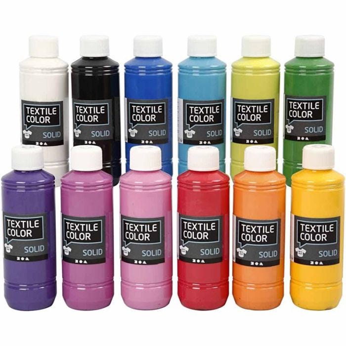 Solid textilfärg, täckande, mixade färger, 12x250ml/ 1 förp.