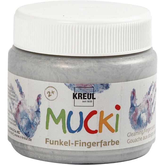Mucki Fingerfärg, metallsilver, 150ml/ 1 burk