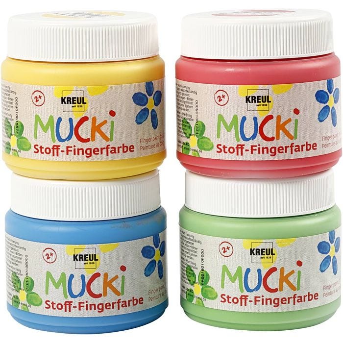 Muck Fingerfärg, blå, grön, röd, gul, 4x150 ml/ 1 förp.