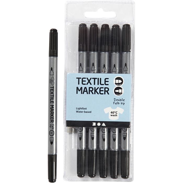 Textiltuschpennor, spets 2,3+3,6 mm, svart