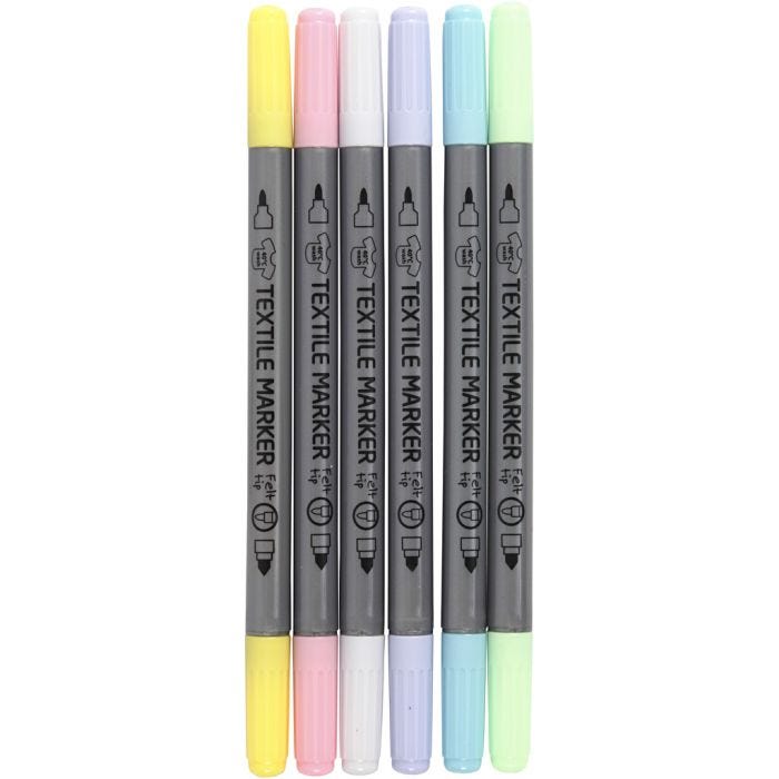 Textiltuschpennor, spets 2,3+3,6 mm, pastellfärger