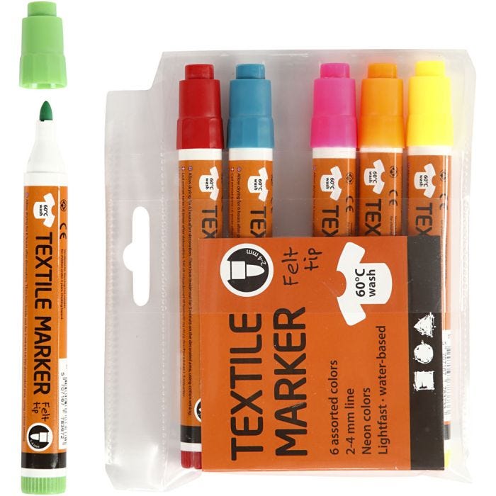 Textilpennor, spets 2-4 mm, neonfärger