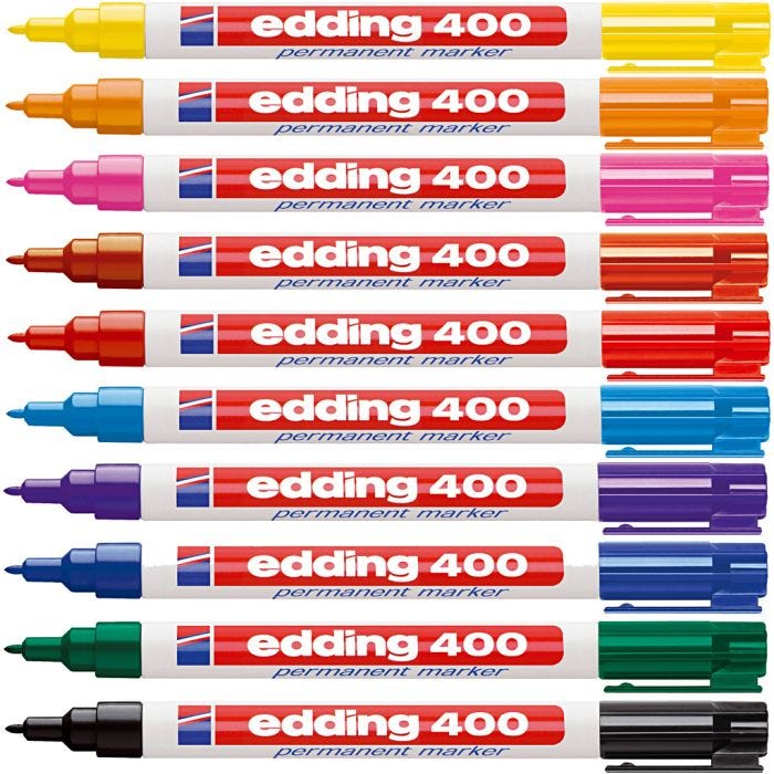 Edding 400 tuschpennor, spets 1 mm, mixade färger, 10 st./ 1 förp.