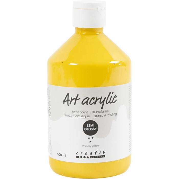 Akrylfärg, halvblank, transparent, primärgul, 500 ml/ 1 flaska
