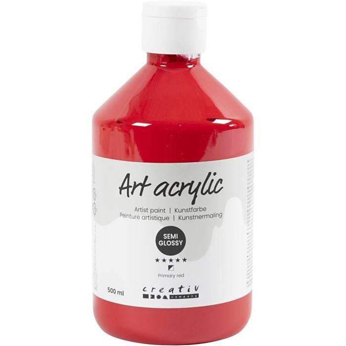 Akrylfärg, halvblank, semi transparent, primärröd, 500 ml/ 1 flaska