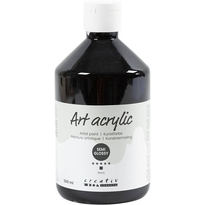 Akrylfärg, halvblank, täckande, svart, 500 ml/ 1 flaska