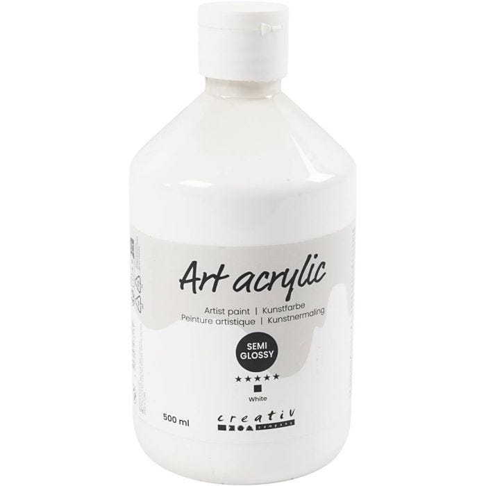 Akrylfärg, halvblank, täckande, vit, 500 ml/ 1 flaska