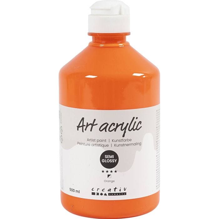 Akrylfärg, halvblank, semi transparent, orange, 500 ml/ 1 flaska