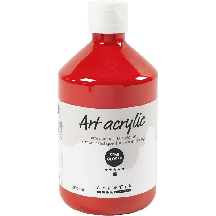 Akrylfärg, halvblank, transparent, cadmiumröd, 500 ml/ 1 flaska