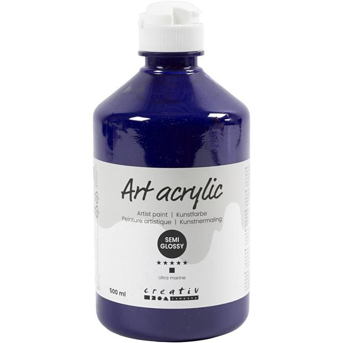 Akrylfärg, halvblank, täckande, ultra marine, 500 ml/ 1 flaska