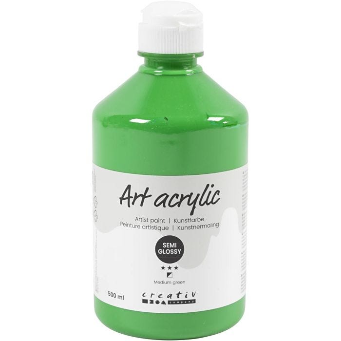 Akrylfärg, halvblank, täckande, medium green, 500ml/ 1 flaska