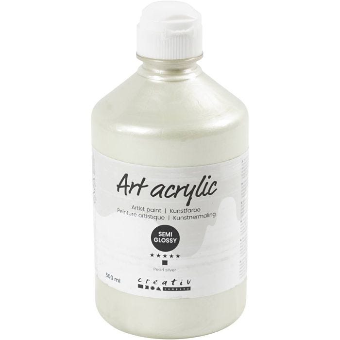 Akrylfärg, halvblank, täckande, pearl silver, 500 ml/ 1 flaska