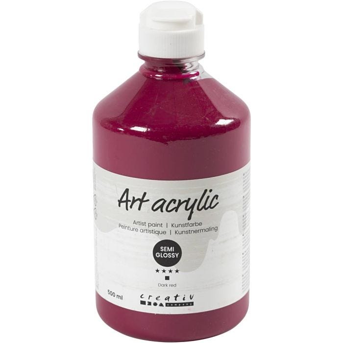 Akrylfärg, halvblank, semi transparent, mörkröd, 500 ml/ 1 flaska
