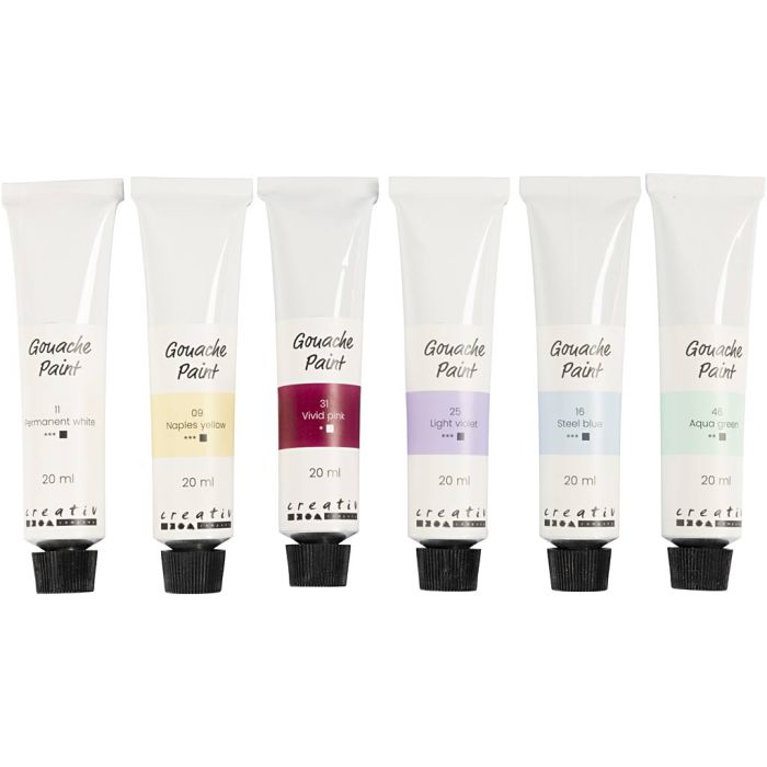 Gouachefärg, pastellfärger, 6x20 ml/ 1 förp.