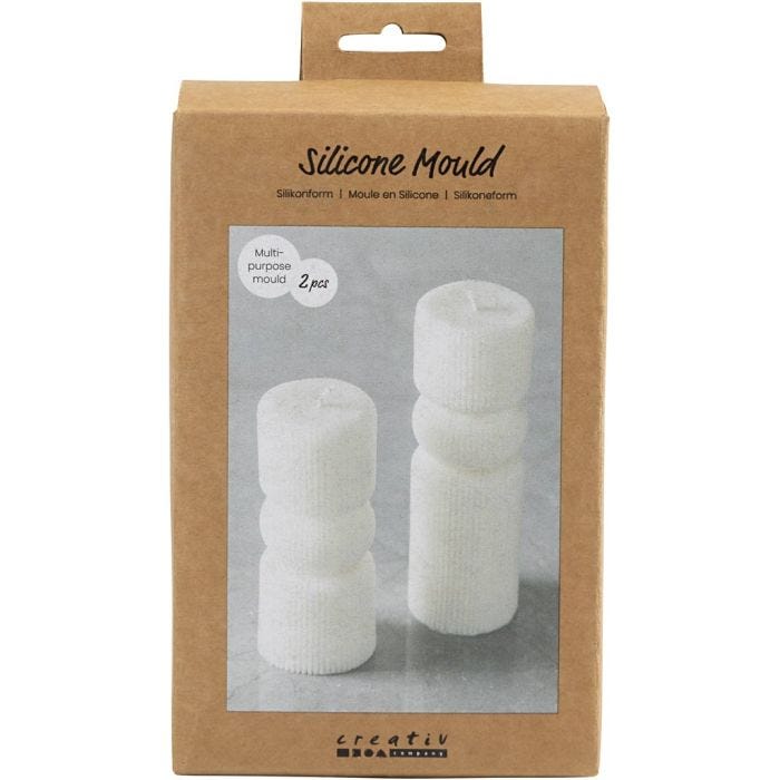 Silikonform, Räfflad cylinder med båge, H: 11+14 cm, Dia. 4+4 cm, 2 st./ 1 förp.