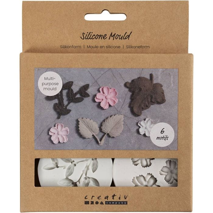 Silikonform, Löv och blommor, H: 0,5 cm, L: 1,8-4,5 cm, 4 st./ 1 st.