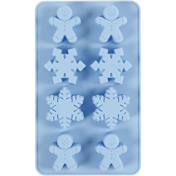 Silikonform, snöflingor och pepparkaksgubbar, H: 2,5 cm, L: 3 cm, B: 4,5 cm, 12,5 ml, 1 st.
